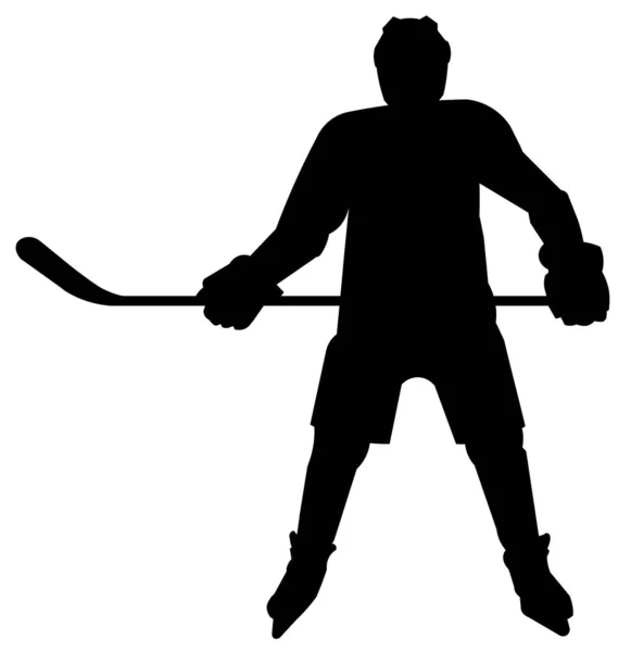 Silhouette Vectorielle Isolée Joueur Hockey Debout Avec Bâton Sur Fond — Image vectorielle