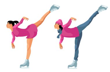 İki vektör, Asyalı bir artistik patinajcının izole edilmiş figürü.