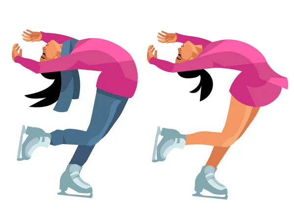 Figures Isolées Vectorielles Une Danseuse Coréenne Patinant Vêtements Été Hiver — Image vectorielle