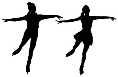 Yaz ve kış kıyafetlerinde buz pateni yapan kadın artistik patinajcı.