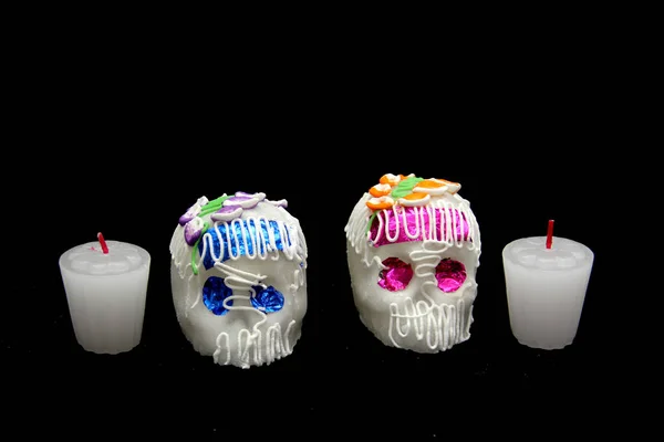 Sugar candy in the shape of a traditional Mexican skull for decoration of the party for the Day of the Faithful Dead and All Saints in November in Mexico