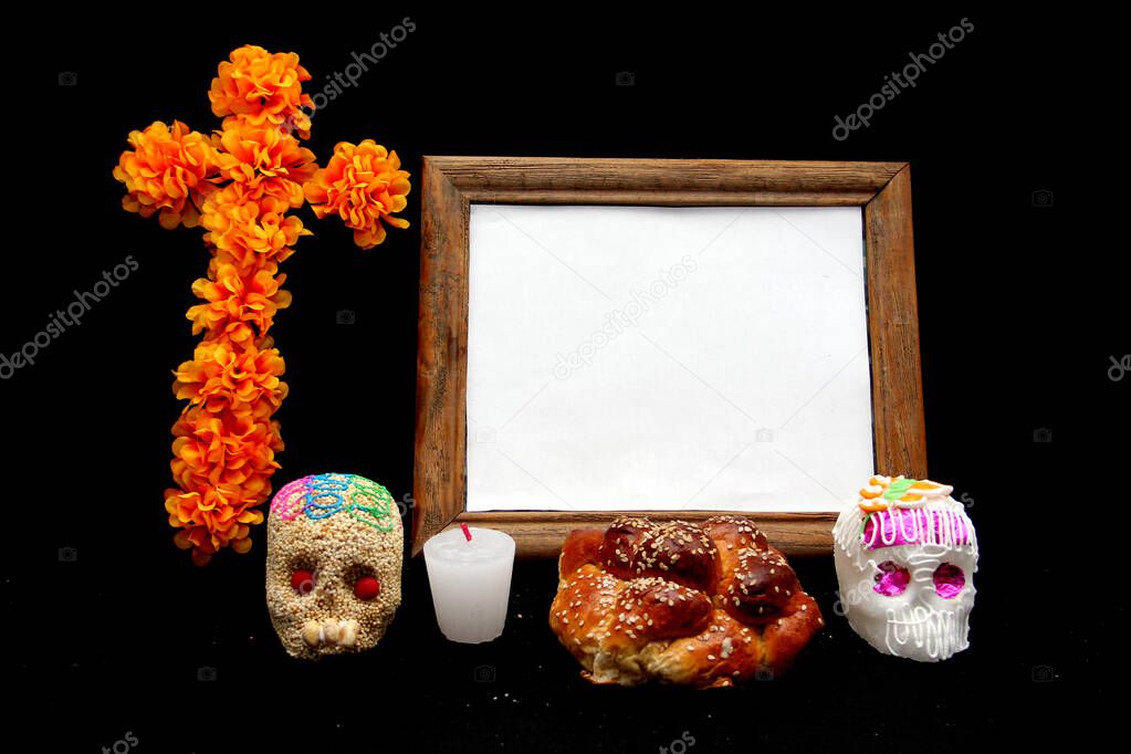 Candy in the shape of a skull made of sugar and amaranth to decorate the offering with candles for the Day of the Faithful Dead and all the saints that is celebrated in Mexico