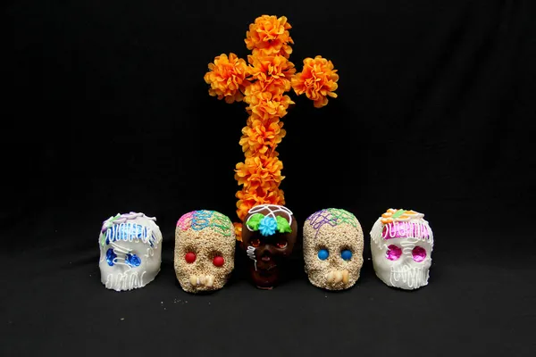 Dulce Forma Calavera Hecha Azúcar Chocolate Amaranto Como Ofrenda Para — Foto de Stock