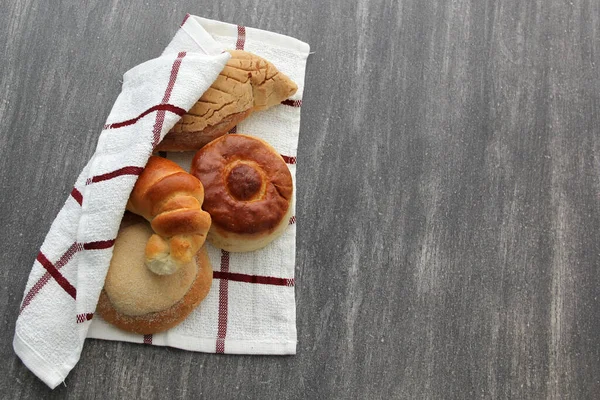 Édes Kenyér Bisquet Croissant Ojo Pancha Gusano Frissen Készült Mexikói — Stock Fotó