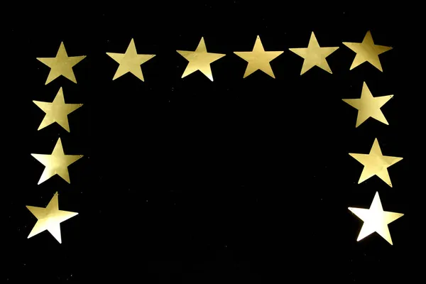 Искрящиеся Звезды Украшенная Рамка Рождественских Сообщений Цветами Вертушками — стоковое фото