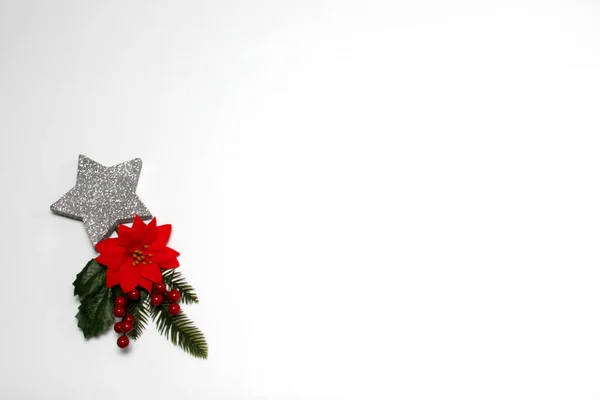 Estrelas Cintilantes Como Moldura Decorada Para Mensagens Natal Com Flores — Fotografia de Stock