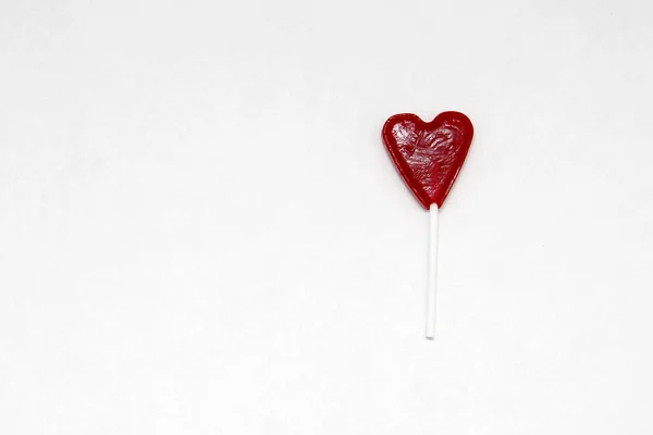 Pirulito Doces Forma Coração Vermelho Como Presente Dia Amor Amizade — Fotografia de Stock