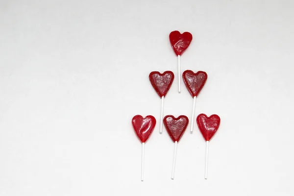 Pirulito Doces Forma Coração Vermelho Como Presente Dia Amor Amizade — Fotografia de Stock