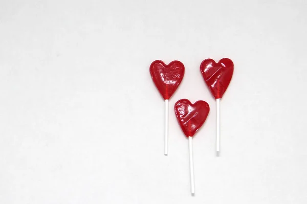 Red Heart Shaped Candy Lollipop Valentine Day Love Friendship Gift — Stock Photo, Image
