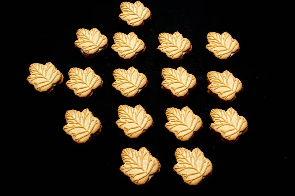 Вкусное Печенье Ванильным Кремом Сделанным Меда Кленового Сиропа Канадских Деревьев — стоковое фото