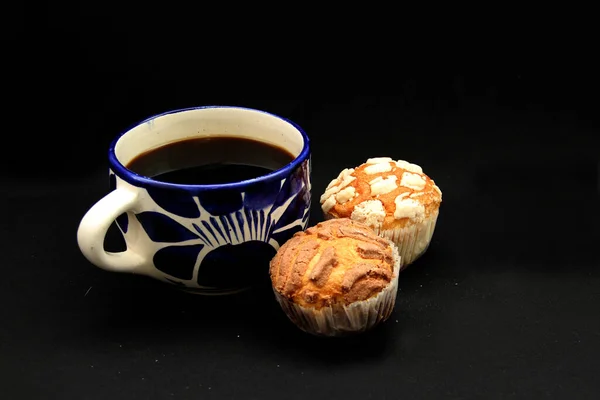 Fresh Delicious Fluffy Mexican Bread Manteconchas Cupake Type Vanilla Chocolate — Stock Photo, Image