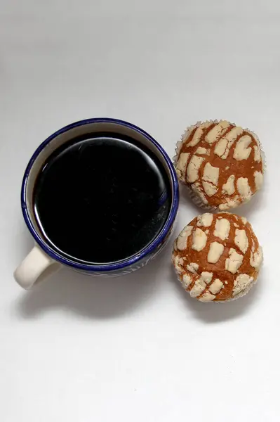 Fresh Delicious Fluffy Mexican Bread Manteconchas Cupake Type Vanilla Chocolate —  Fotos de Stock