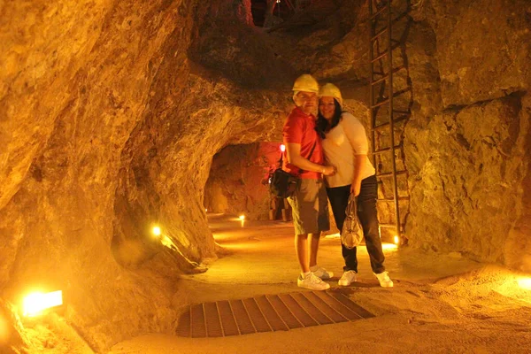 Couple Man Woman Explore Silver Mine City Zacatecas Mexico Yellow — Stock Photo, Image