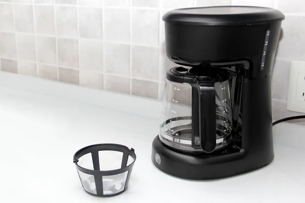 Black Coffee Maker Prepare American Coffee Glass Jug Reusable Filter — Stock Photo, Image