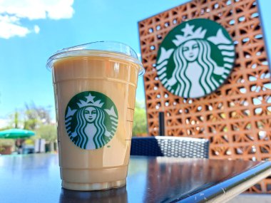 Mexico state, Mexico - May 15 2022: The Starbucks coffee chain that was born in Seattle and belongs to Alsea banned the use of the word frappuccino on the menu with coffee, cocoa, tea, espresso