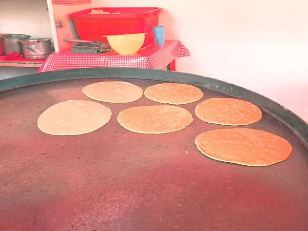 Mexican Tortillas Comal Freshly Made Corn Dough Town Mexico Prepared — Fotografia de Stock