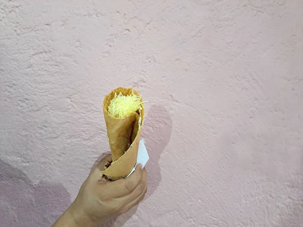 Marquesitas Uma Sobremesa Tradicional Yucatan México Crepe Enrolado Como Taco — Fotografia de Stock