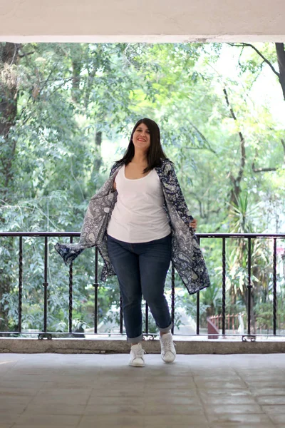 Divorced Single Latin Adult Woman Walks Dances Outdoor Park Happy — Stock Fotó