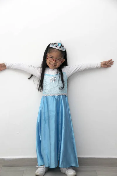 Poor Year Old Latin Brunette Girl Dressed Happy Princess Her — Fotografia de Stock