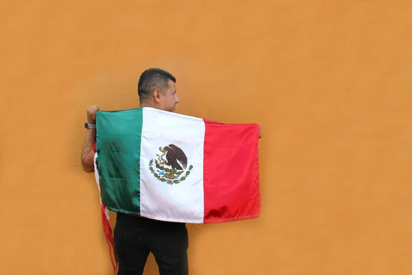 Latin Mexican Adult Man Shows Flag Mexico Proud His Culture — Stock Photo, Image