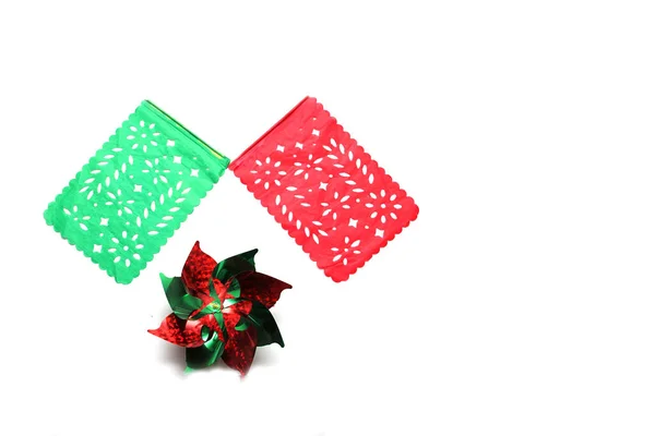 Trojbarevné Dekorativní Ozdoby Pro Mexické Strany Zelené Bílé Červené Vlajky — Stock fotografie