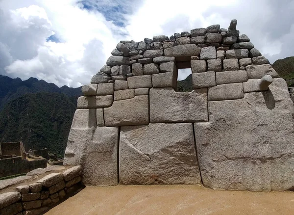 Los Edificios Machu Picchu Perú Construidos Con Bloques Granito Pesan — Foto de Stock