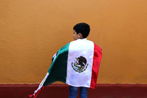 Lateinmexikanischer Junge Von Jahren Zeigt Die Flagge Von Mexiko Stolz — Stockfoto