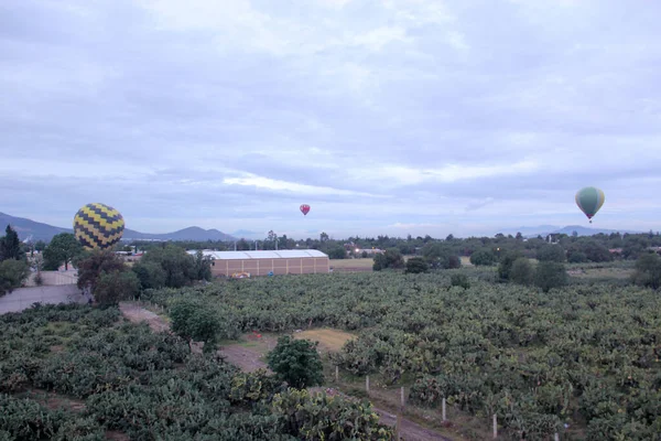 Πολύχρωμα Αερόστατα Θερμού Αέρα Κατά Την Ανατολή Του Ηλίου Που — Φωτογραφία Αρχείου