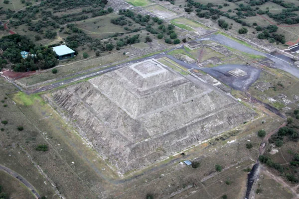 aerial view of pyramid of the sun and archaeological site in Teotihuacan Mexico