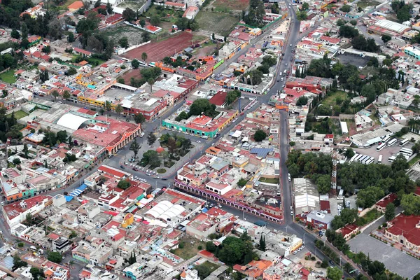 Aerial view of urban camp, houses and vegetation in the town of San Juan Teotihuacan Mexico