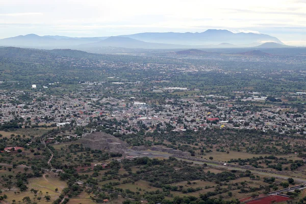Aerial view of pyramids and archaeological zone in Teotihuacan Mexico