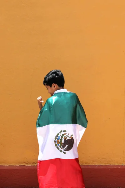 Niño Mexicano Latino Años Muestra Bandera México Orgulloso Cultura Tradición —  Fotos de Stock