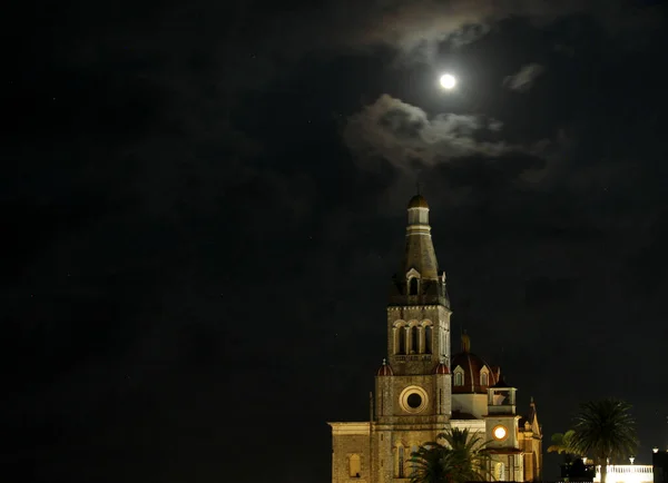 Nachtfotozentrum Der Magischen Stadt Cuetzalan Pueblo Mit Blick Auf Den — Stockfoto