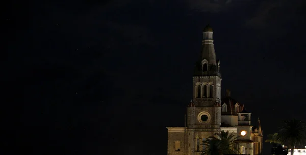 Nachtfotozentrum Der Magischen Stadt Cuetzalan Pueblo Mit Blick Auf Den — Stockfoto