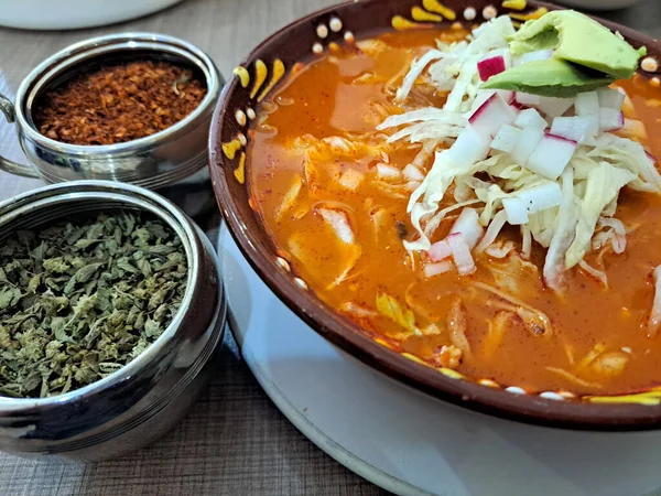 Pozole Ist Eine Traditionelle Suppe Oder Eintopf Aus Der Mexikanischen — Stockfoto