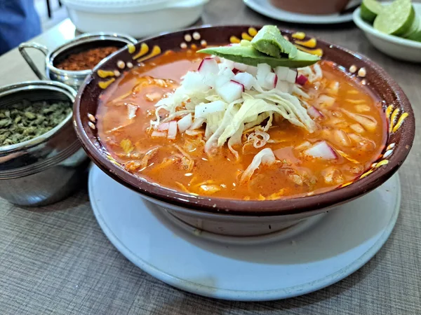 Pozole Een Traditionele Soep Stoofpot Uit Mexicaanse Keuken Met Hominy — Stockfoto