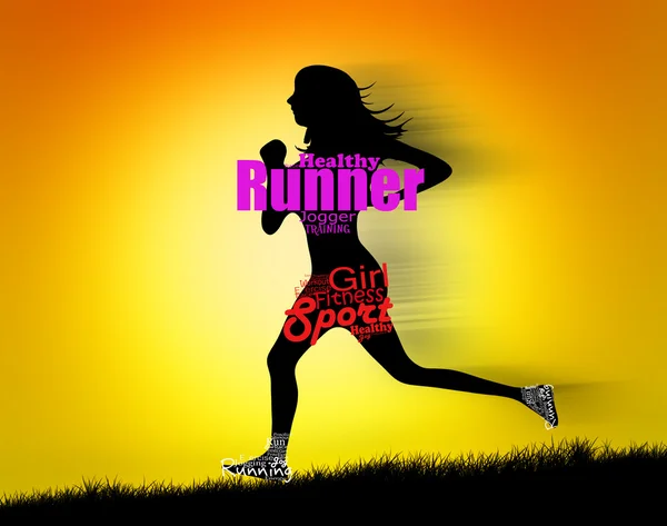 Silhouette of woman running with text design — Stock Photo, Image