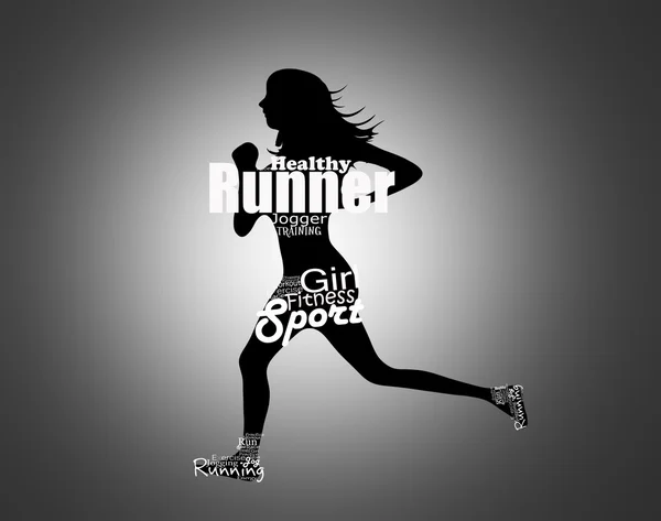 Silhouette of woman running with text design — Stock Photo, Image