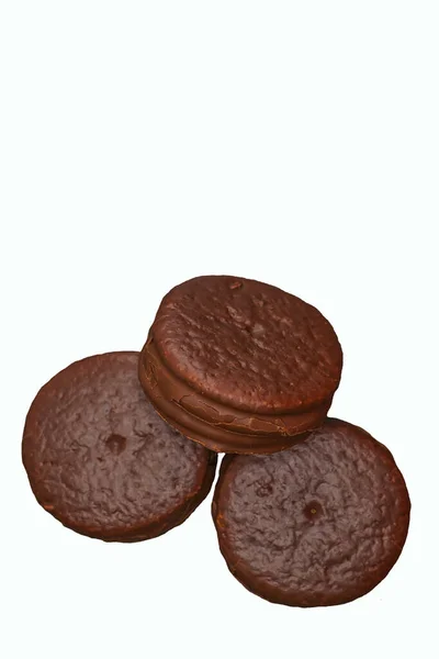 Biscotti Ricoperti Cioccolato Isolati Fondo Bianco Primo Piano — Foto Stock