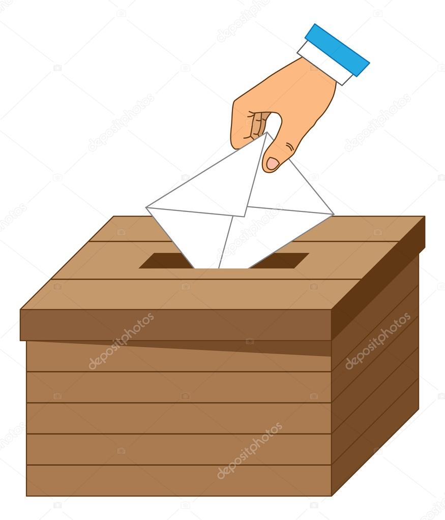 Wooden ballot box with a vote letter