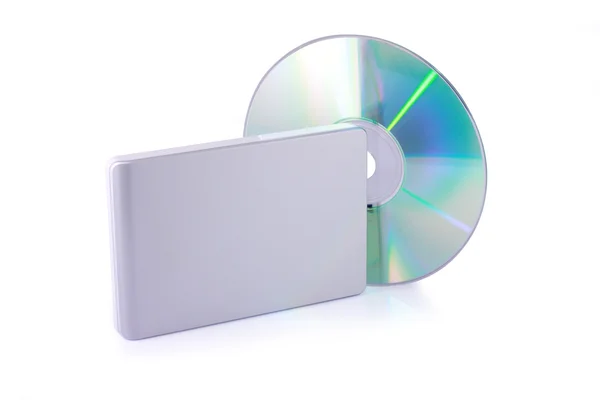 Dış sabit disk ve beyaz arka plan üzerinde izole dvd. includi — Stok fotoğraf