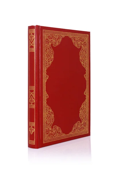 Oude rode boek met gouden kleur sieraad op cover geïsoleerd op wit — Stockfoto