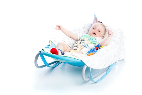 Baby is lying down on floor — Stock Photo, Image