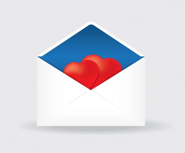 Envelope postal aberto com dois corações — Vetor de Stock