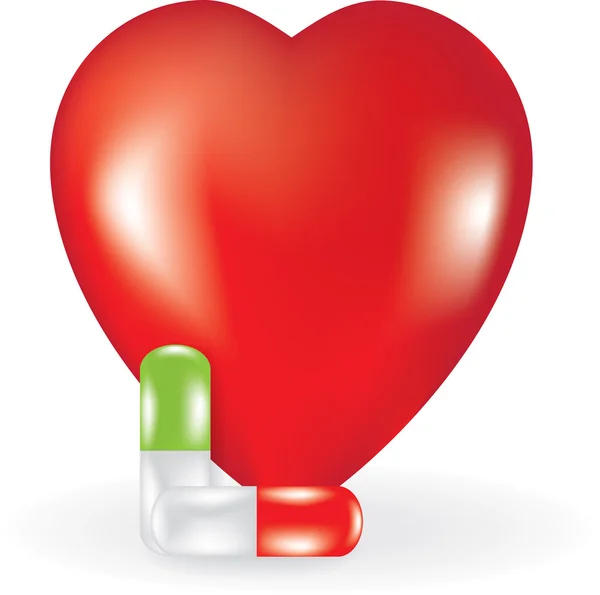 Heart and two pills — Stock Vector