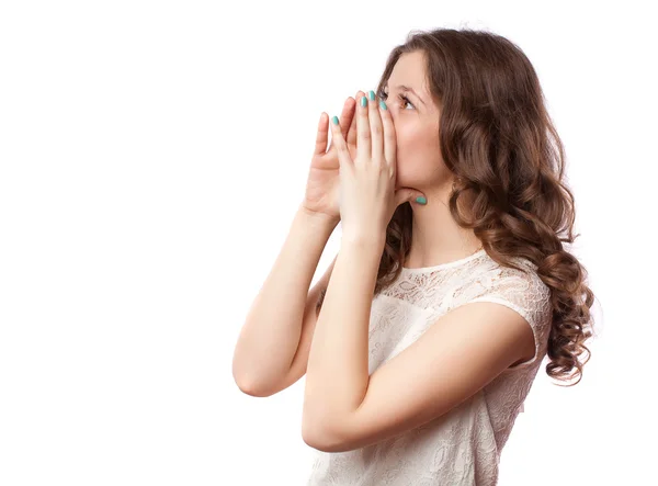 Young woman is shouting something — Stock Photo, Image