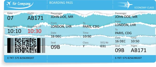 Carte d'embarquement isolée sur fond blanc. — Image vectorielle