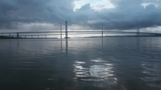 View Large Three Tower Cable Stayed Bridge Reflection Sky Water — Video