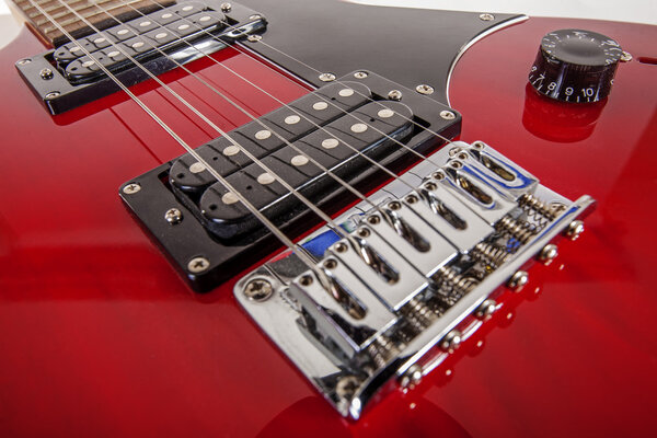 Red guitar closeup