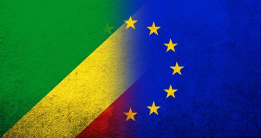Kongo Ulusal Bayrağı taşıyan Avrupa Birliği bayrağı. Grunge arkaplanı